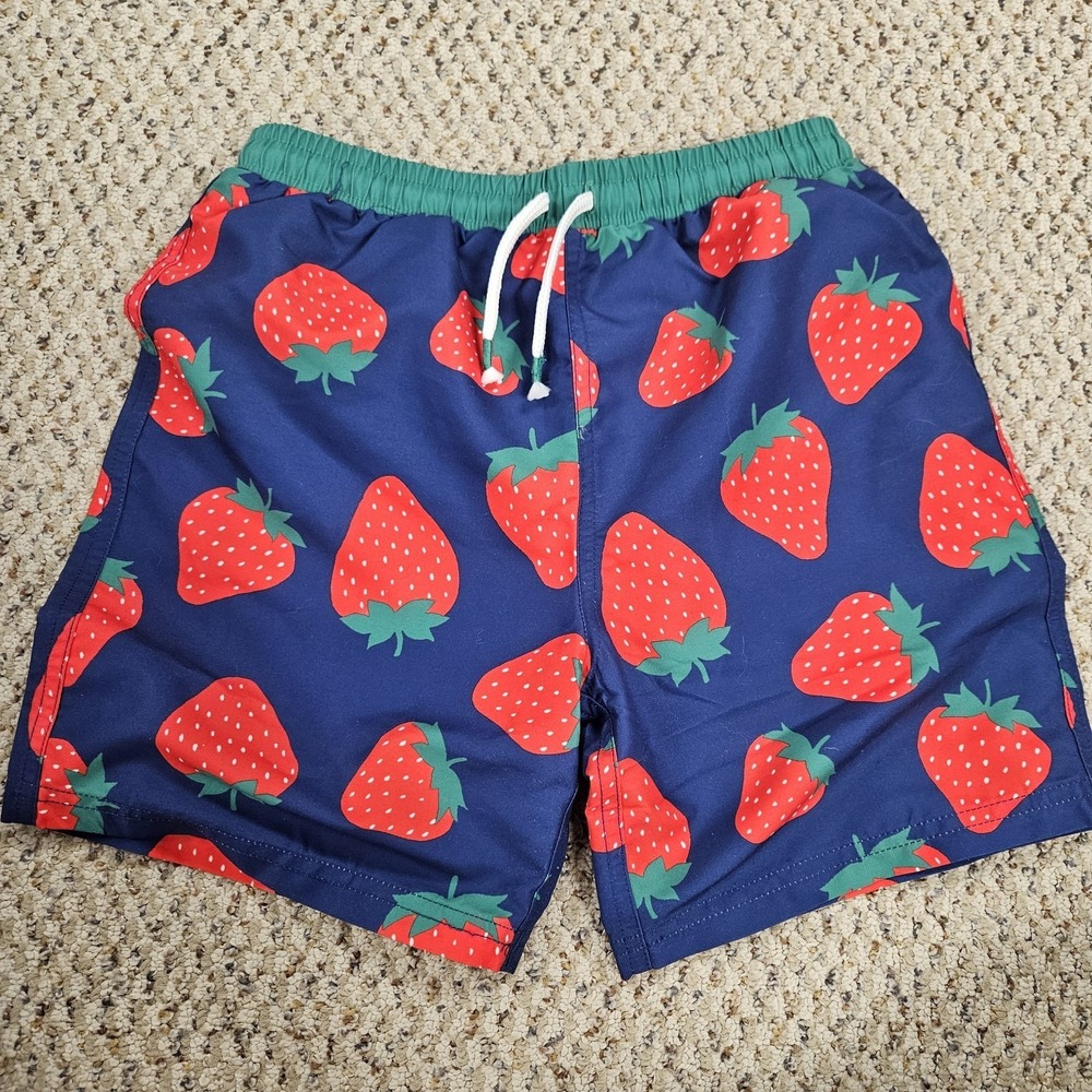 NWT Mini Boden Boys Strawberry Swim Shorts Trunks Blue Red White Size 9-10Y